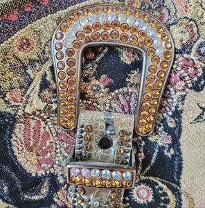 Kippy's Blue and Orange Iridescent Embellished Crystal Leather Belt